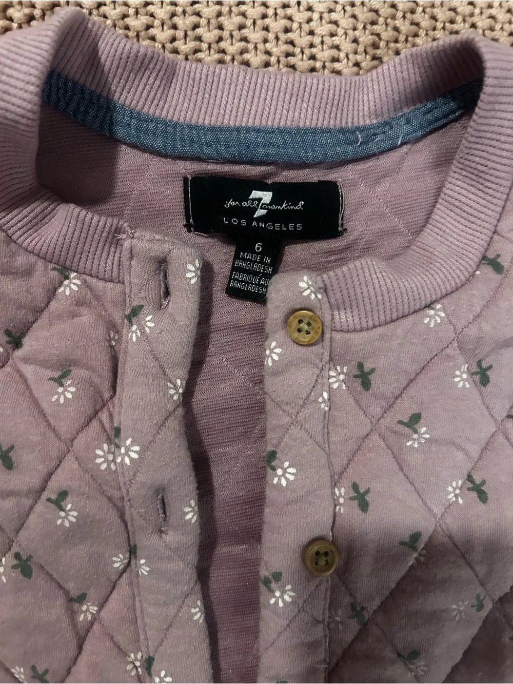 7 For All Mankind Girls Quilted Floral Jacket Size 6 Mauve Button Front
